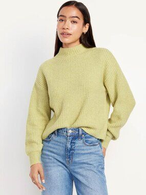 Old Navy Womens SoSoft Cropped Mock Neck Knit Sweater Lemongrass Green Small